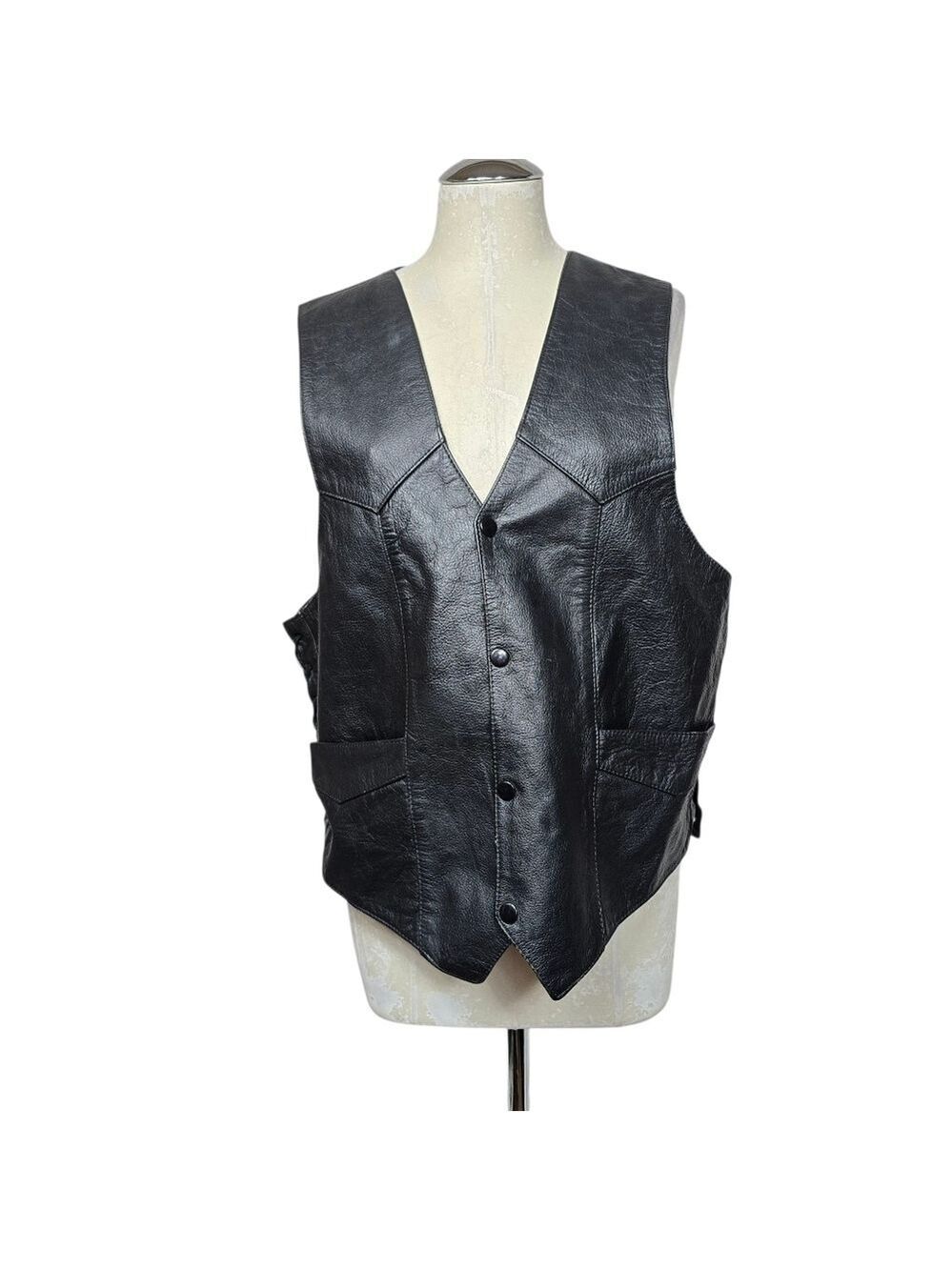 Wilsons Leather Black V Neck Snap Button Side Lace Vest L